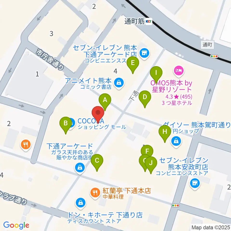 島村楽器 COCOSA熊本店周辺のカフェ一覧地図