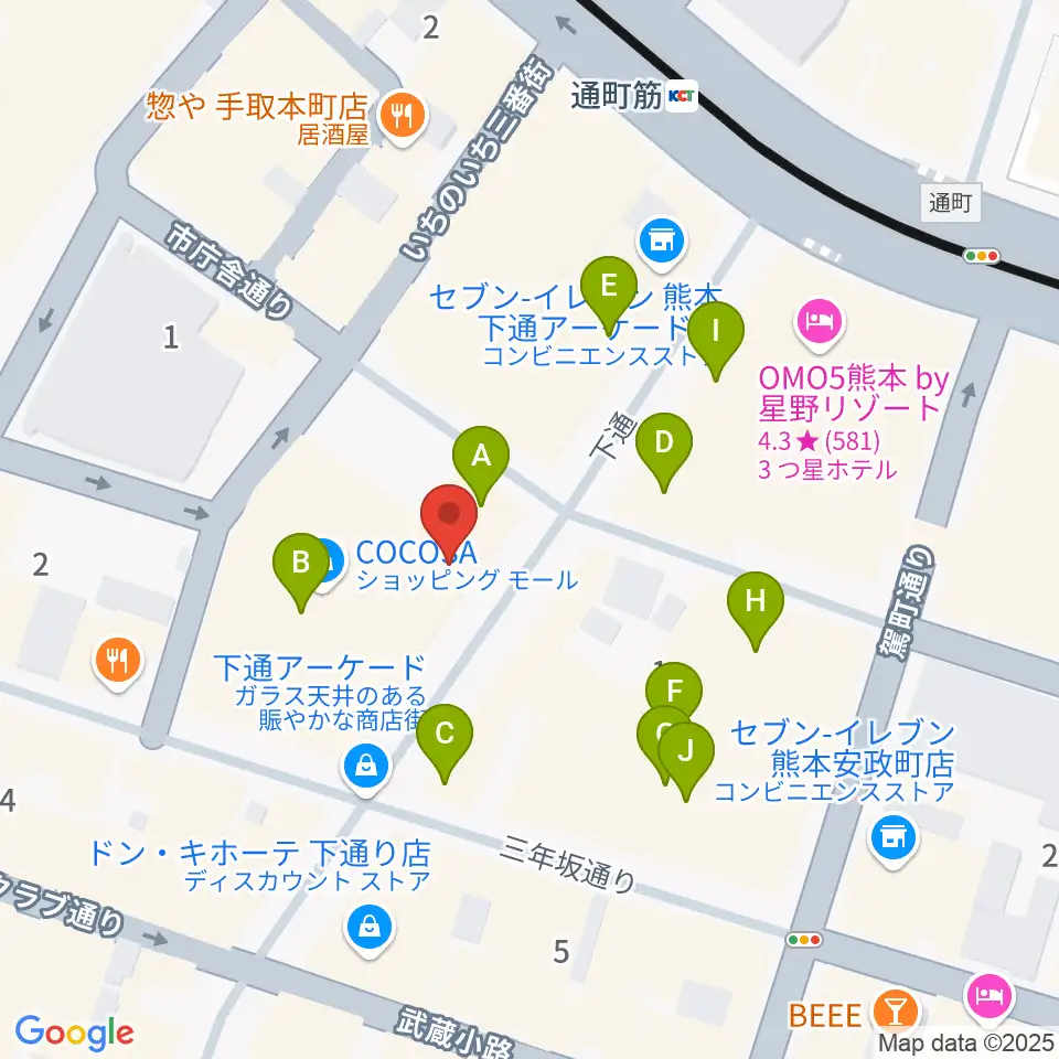 島村楽器 COCOSA熊本店周辺のカフェ一覧地図