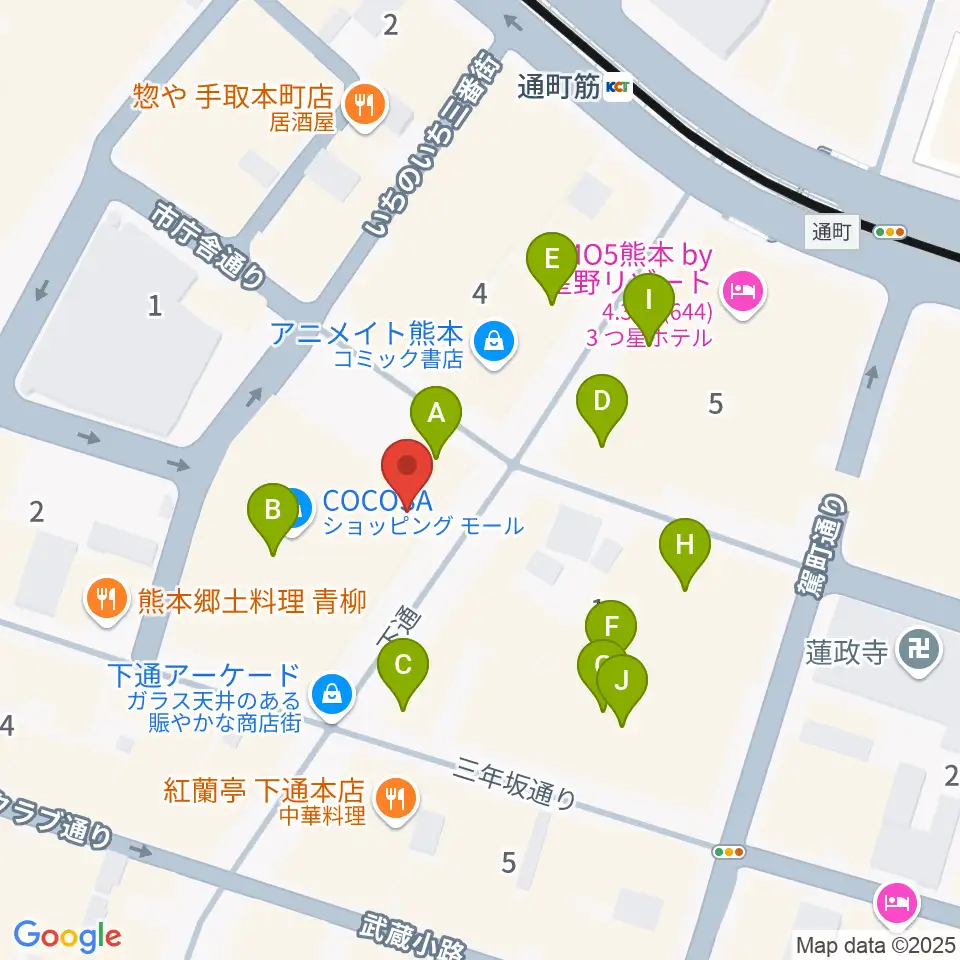 島村楽器 COCOSA熊本店周辺のカフェ一覧地図
