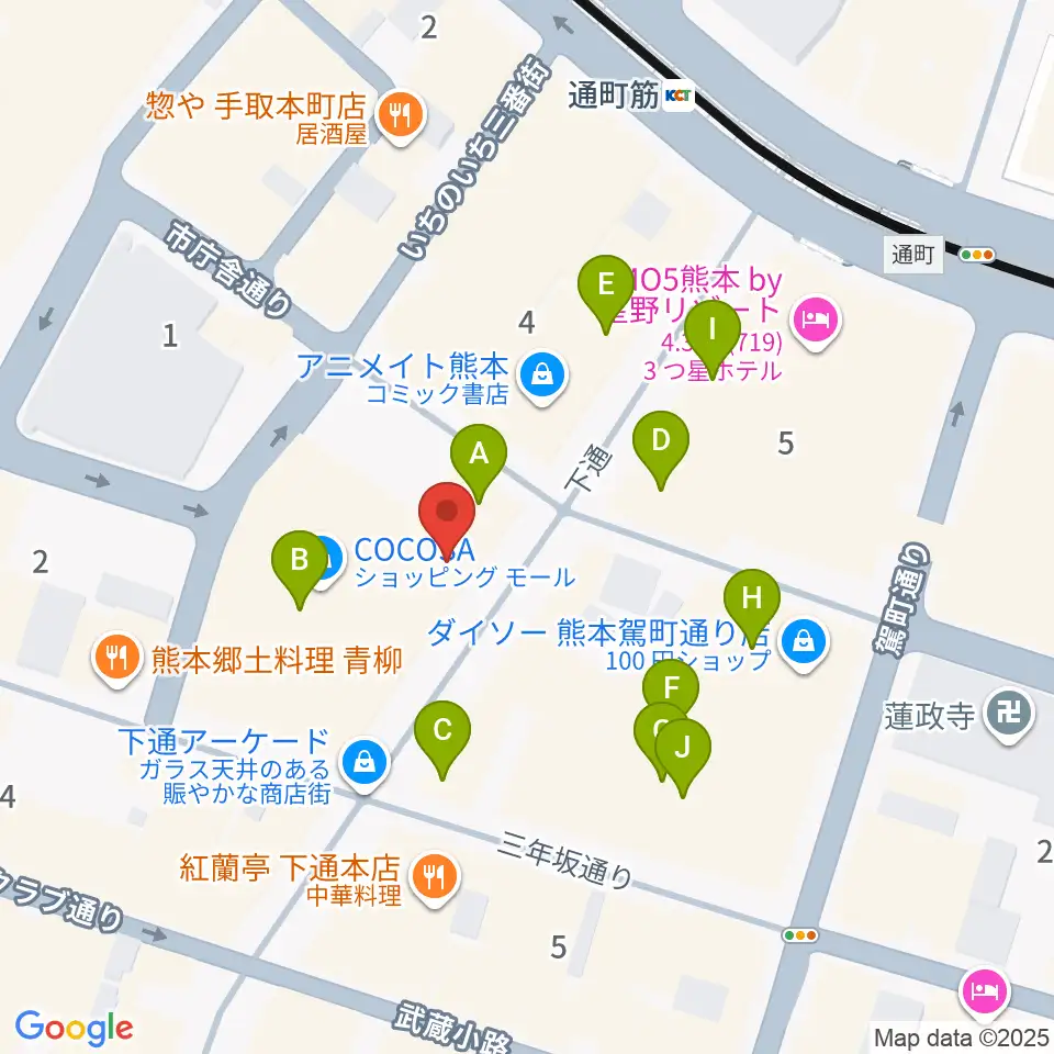 島村楽器 COCOSA熊本店周辺のカフェ一覧地図