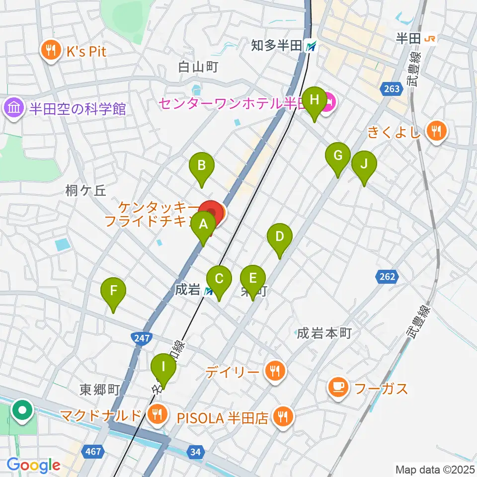 J.Pミュージックスクール周辺のカフェ一覧地図