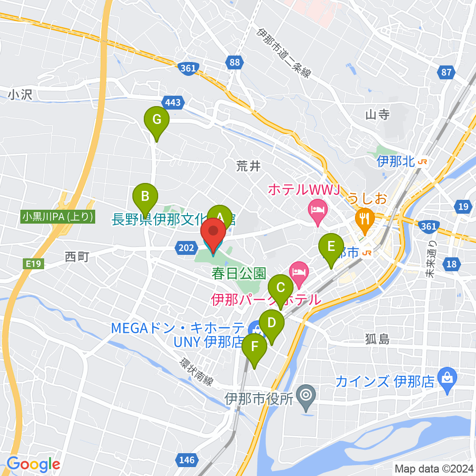 長野県伊那文化会館周辺のカフェ一覧地図