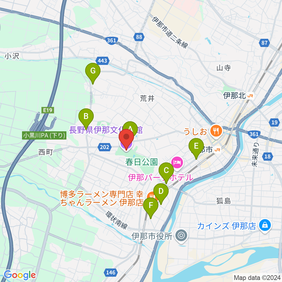 長野県伊那文化会館周辺のカフェ一覧地図