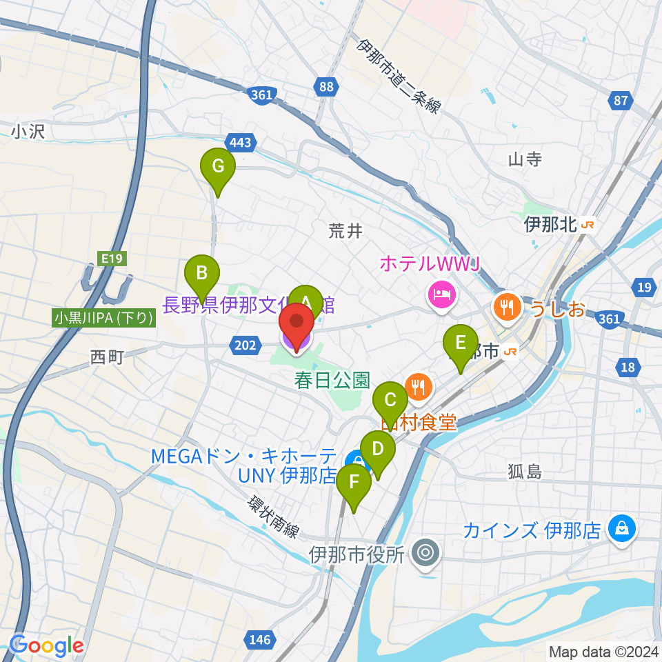 長野県伊那文化会館周辺のカフェ一覧地図