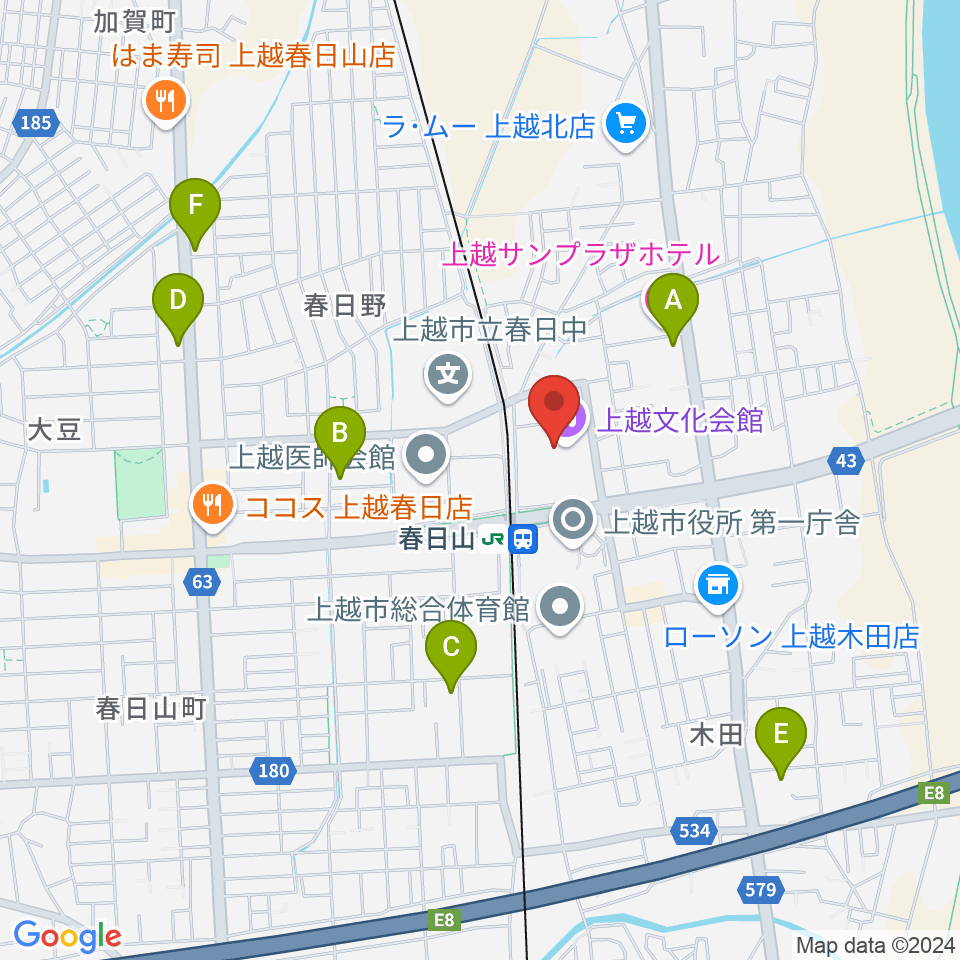 上越文化会館周辺のカフェ一覧地図