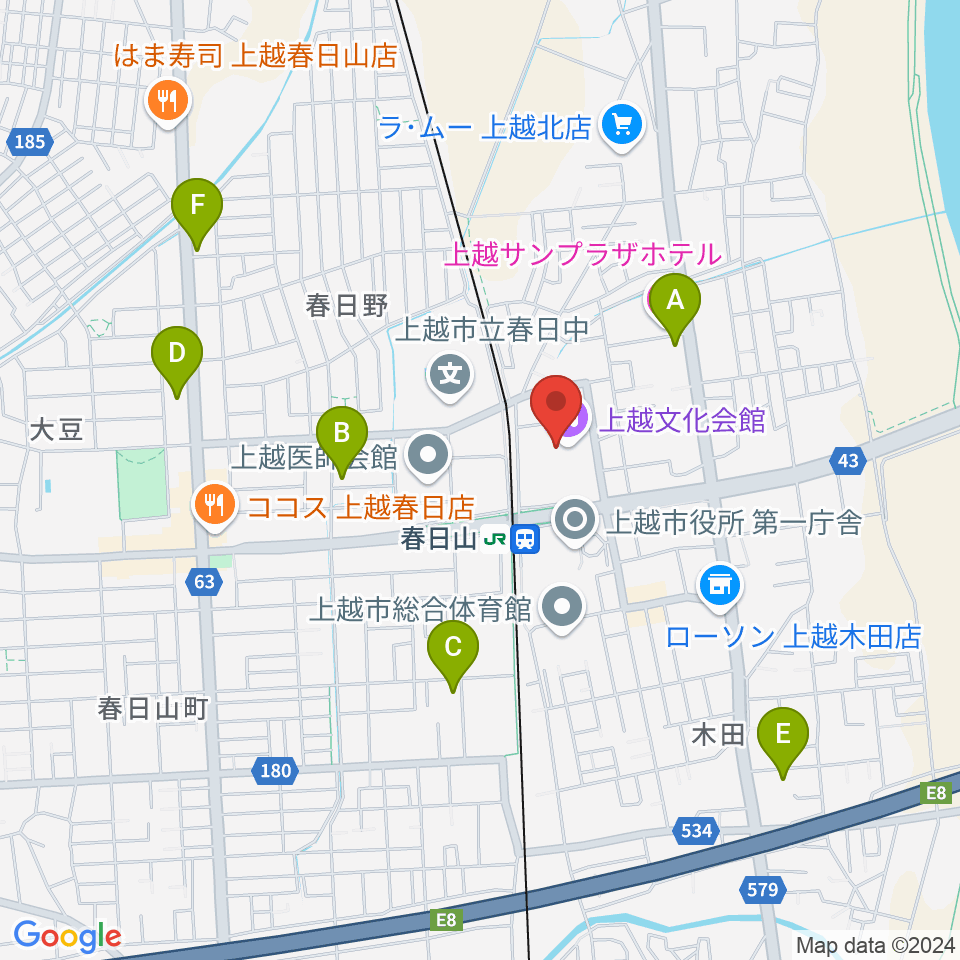 上越文化会館周辺のカフェ一覧地図