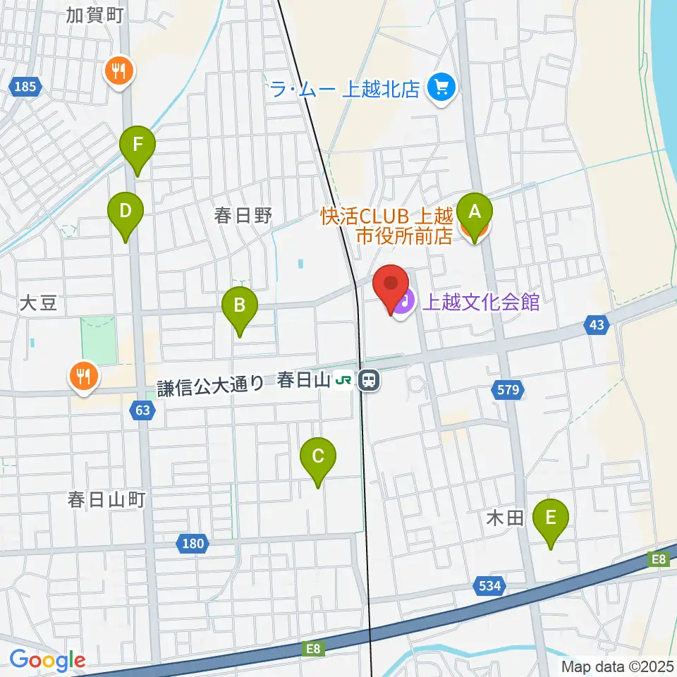 上越文化会館周辺のカフェ一覧地図