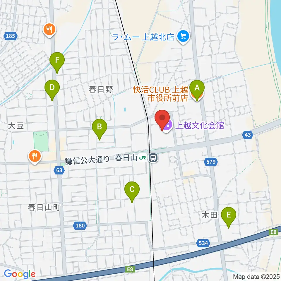 上越文化会館周辺のカフェ一覧地図