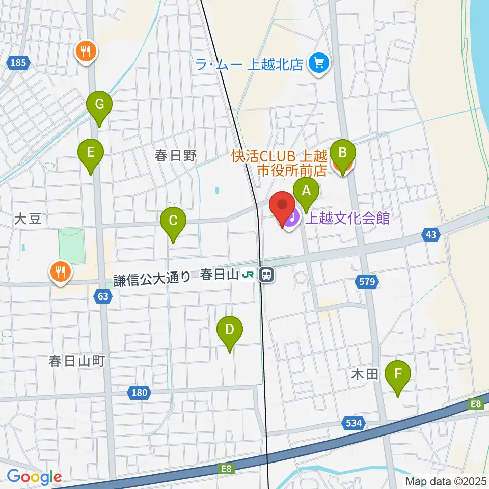 上越文化会館周辺のカフェ一覧地図