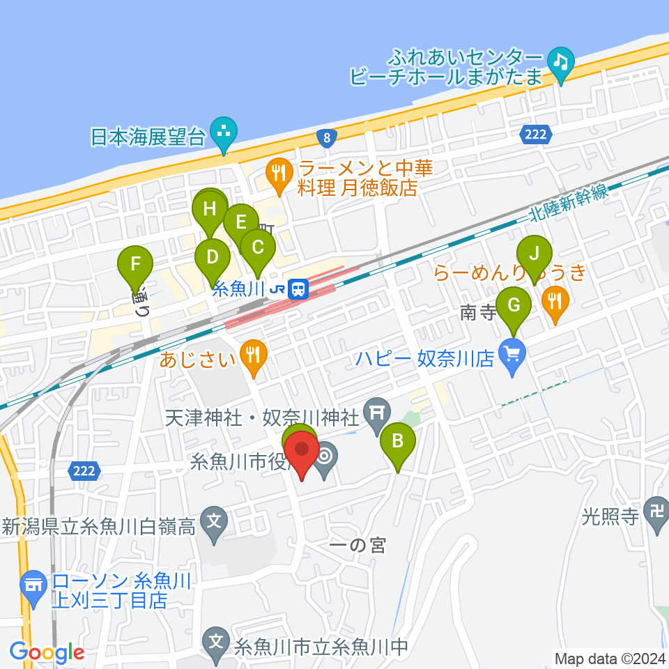 糸魚川市民会館周辺のカフェ一覧地図