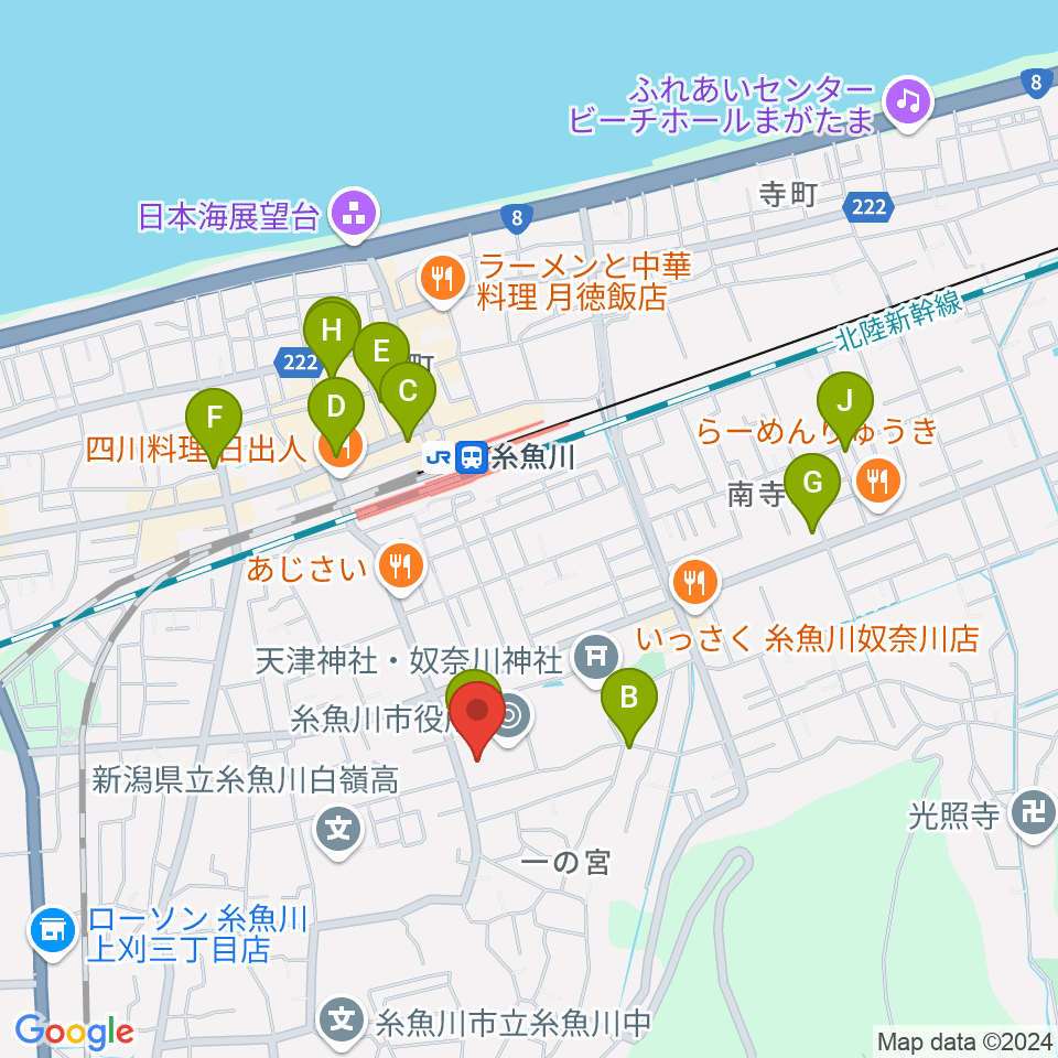 糸魚川市民会館周辺のカフェ一覧地図