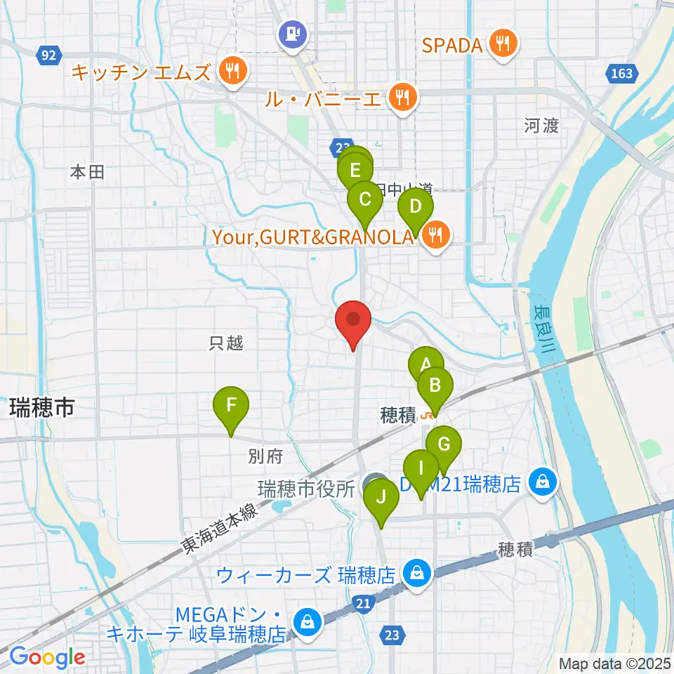 川瀬ギター教室周辺のカフェ一覧地図