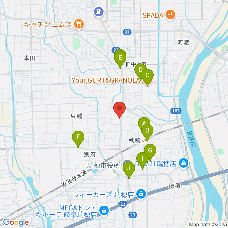 川瀬ギター教室周辺のカフェ一覧地図