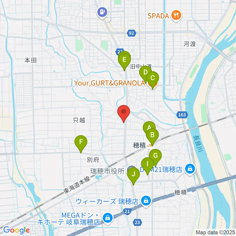 川瀬ギター教室周辺のカフェ一覧地図