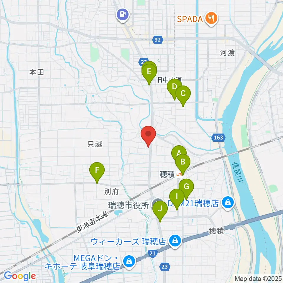 川瀬ギター教室周辺のカフェ一覧地図