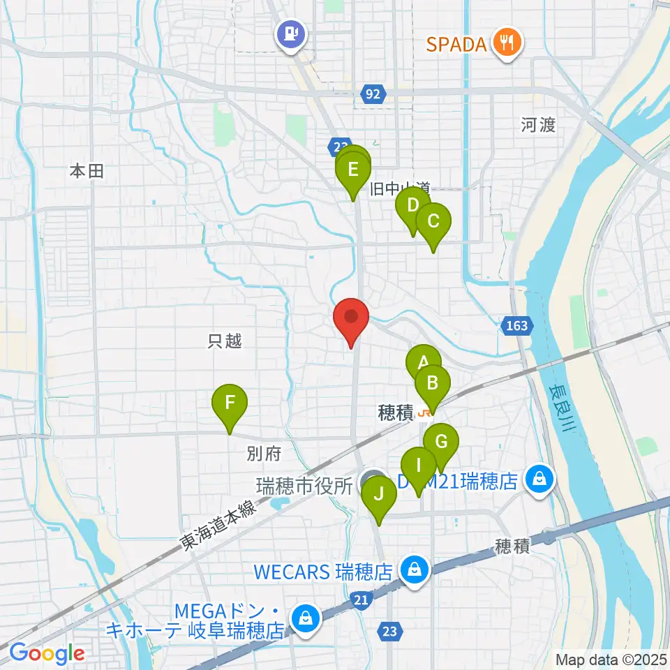 川瀬ギター教室周辺のカフェ一覧地図