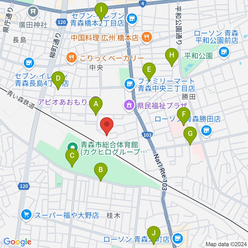 ティーズエレキギタークリニック青森周辺のカフェ一覧地図