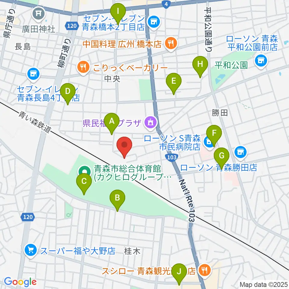 ティーズエレキギタークリニック青森周辺のカフェ一覧地図