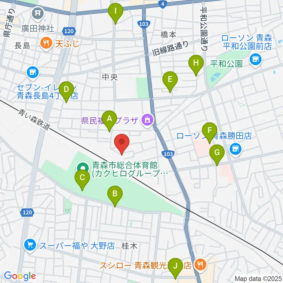 ティーズエレキギタークリニック青森周辺のカフェ一覧地図