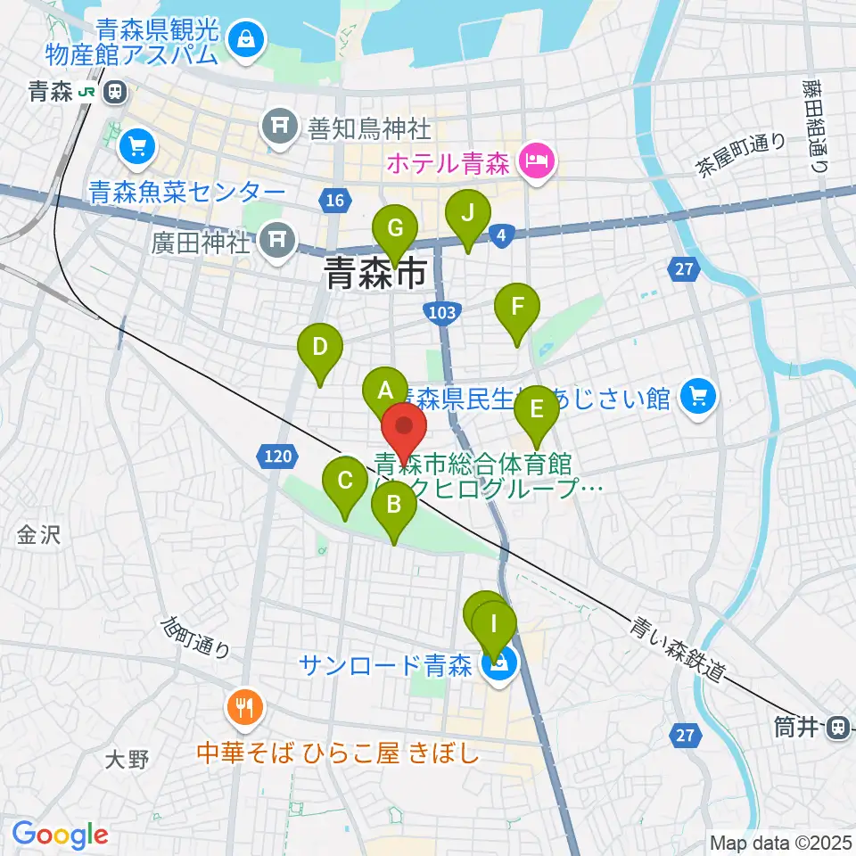 ティーズエレキギタークリニック青森周辺のカフェ一覧地図