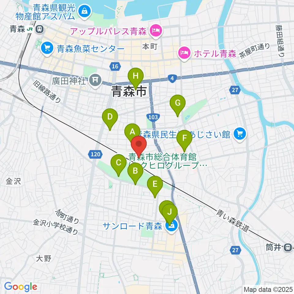 ティーズエレキギタークリニック青森周辺のカフェ一覧地図