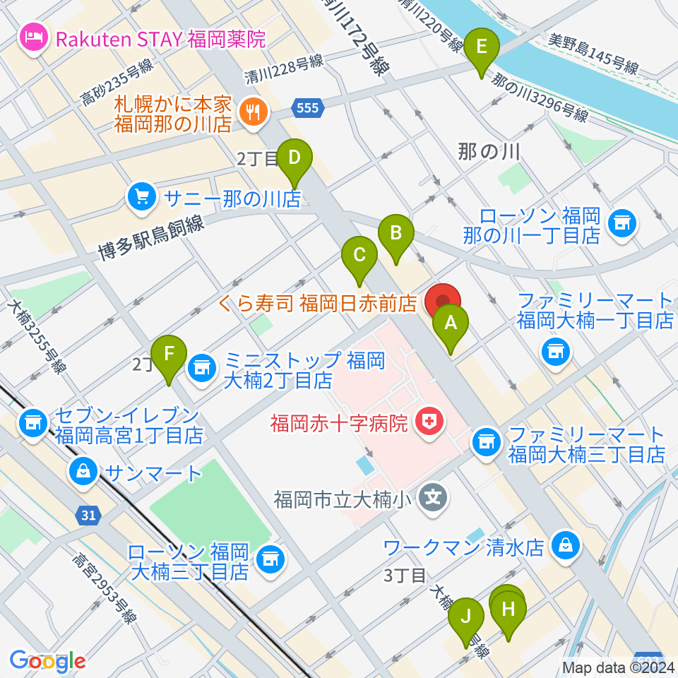 ピアノ百貨福岡店周辺のカフェ一覧地図