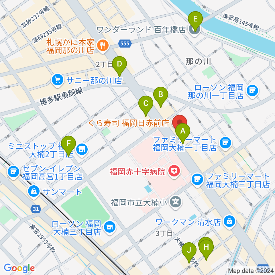 ピアノ百貨福岡店周辺のカフェ一覧地図