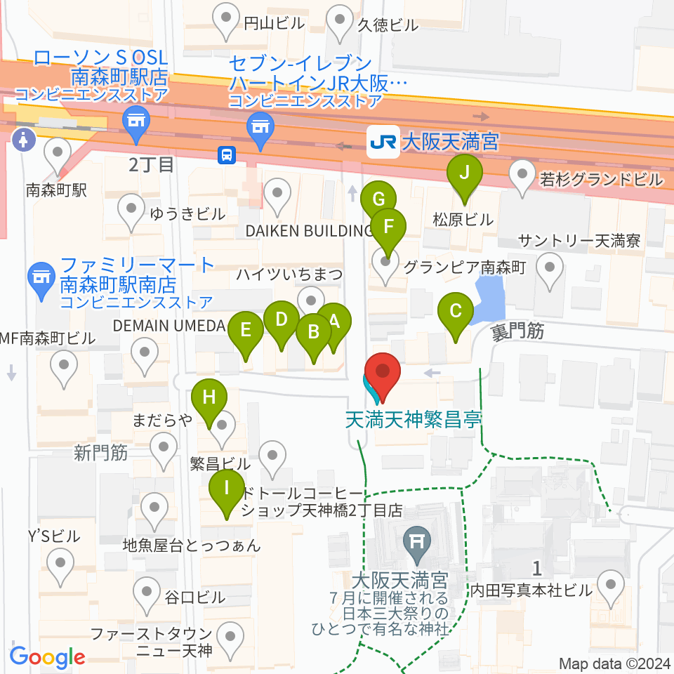 天満天神繁昌亭周辺のカフェ一覧地図