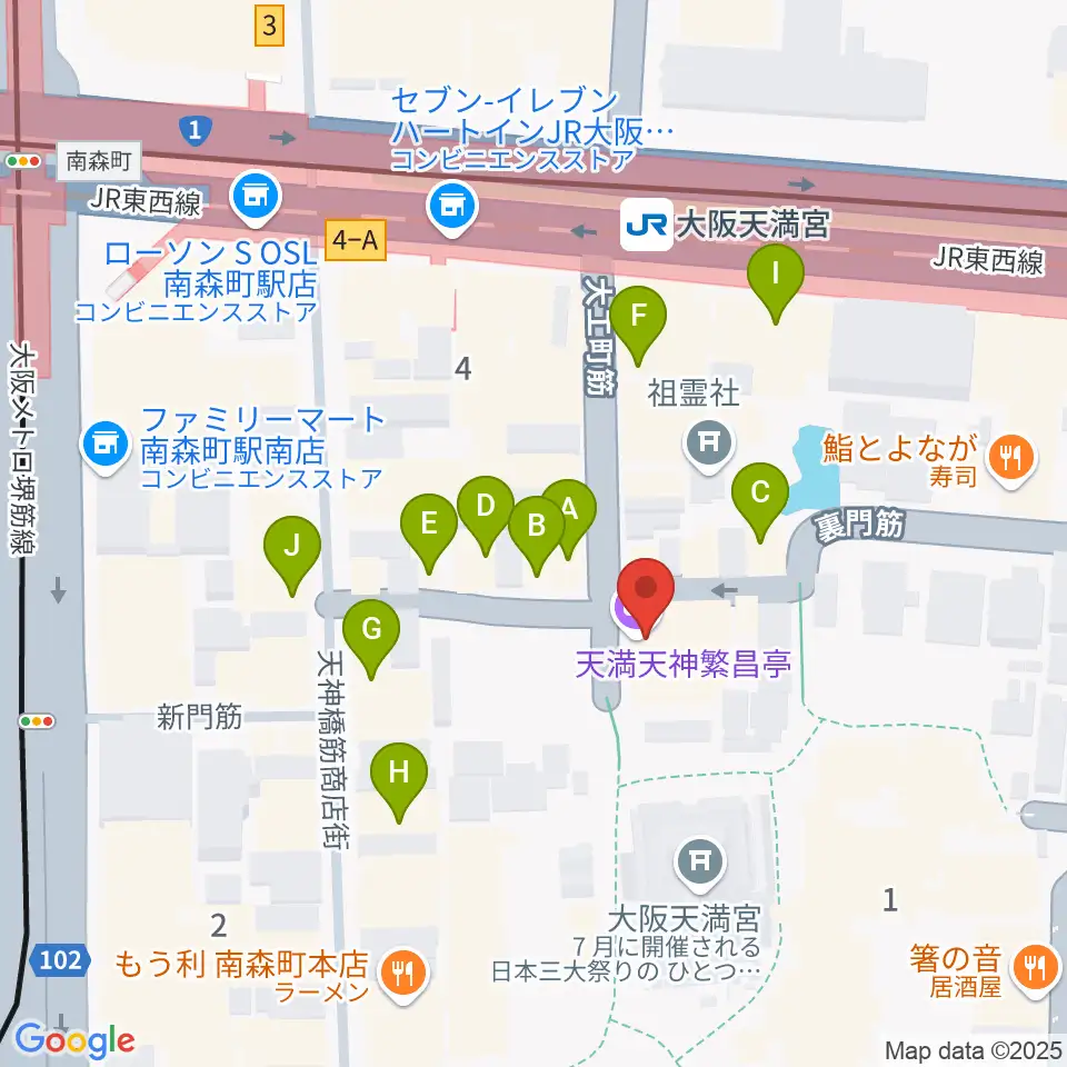 天満天神繁昌亭周辺のカフェ一覧地図