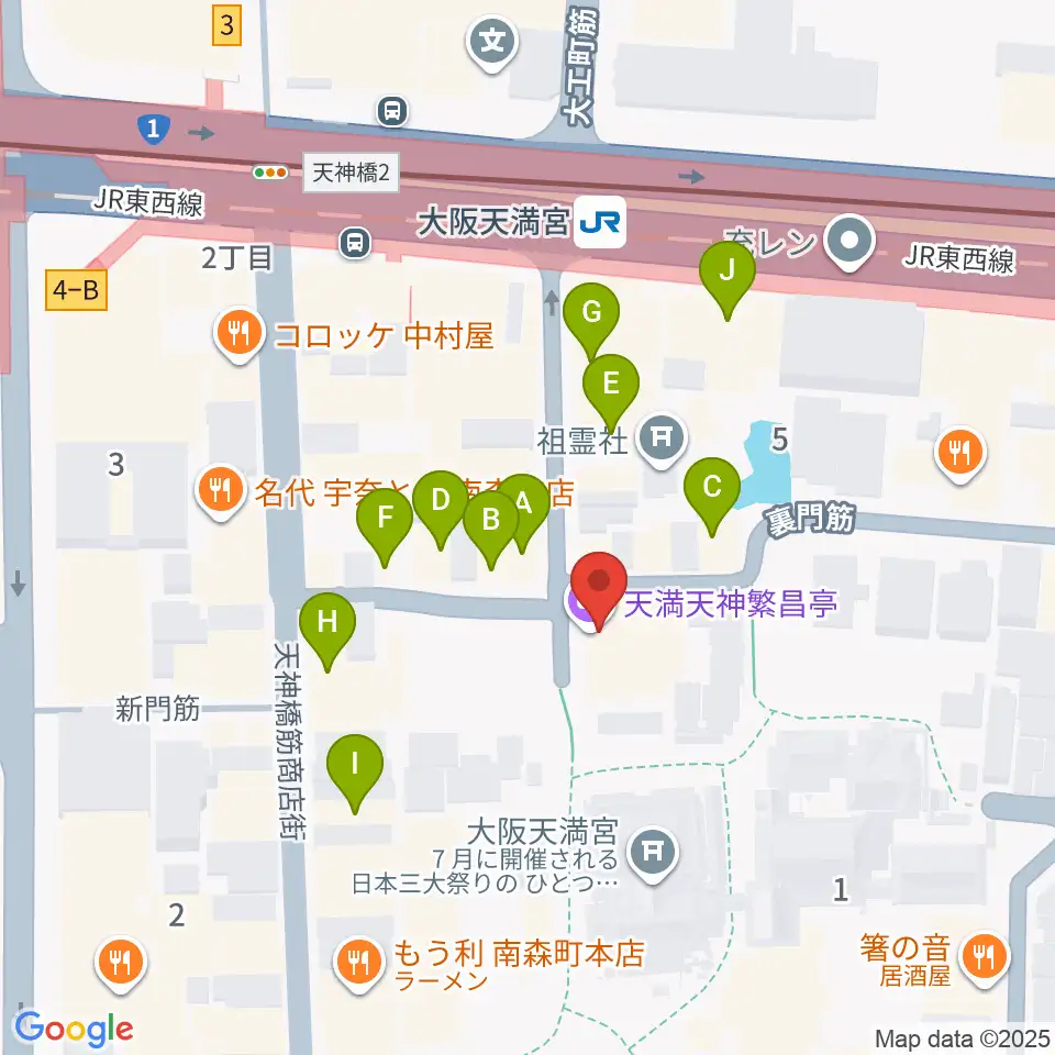 天満天神繁昌亭周辺のカフェ一覧地図