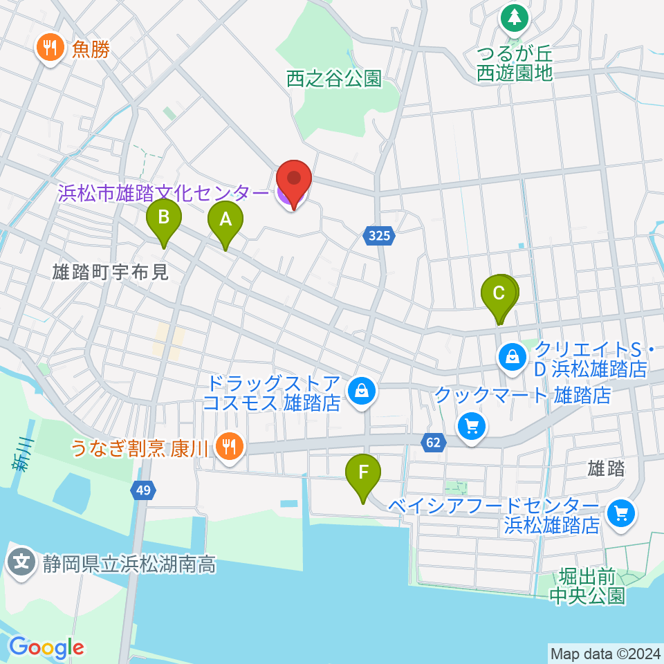 浜松市雄踏文化センター周辺のカフェ一覧地図