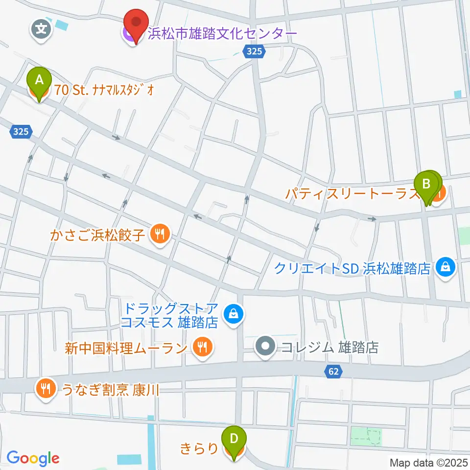 浜松市雄踏文化センター周辺のカフェ一覧地図