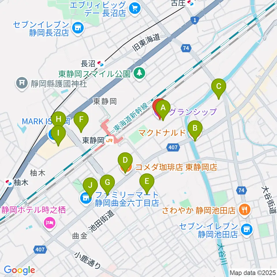 グランシップ周辺のカフェ一覧地図