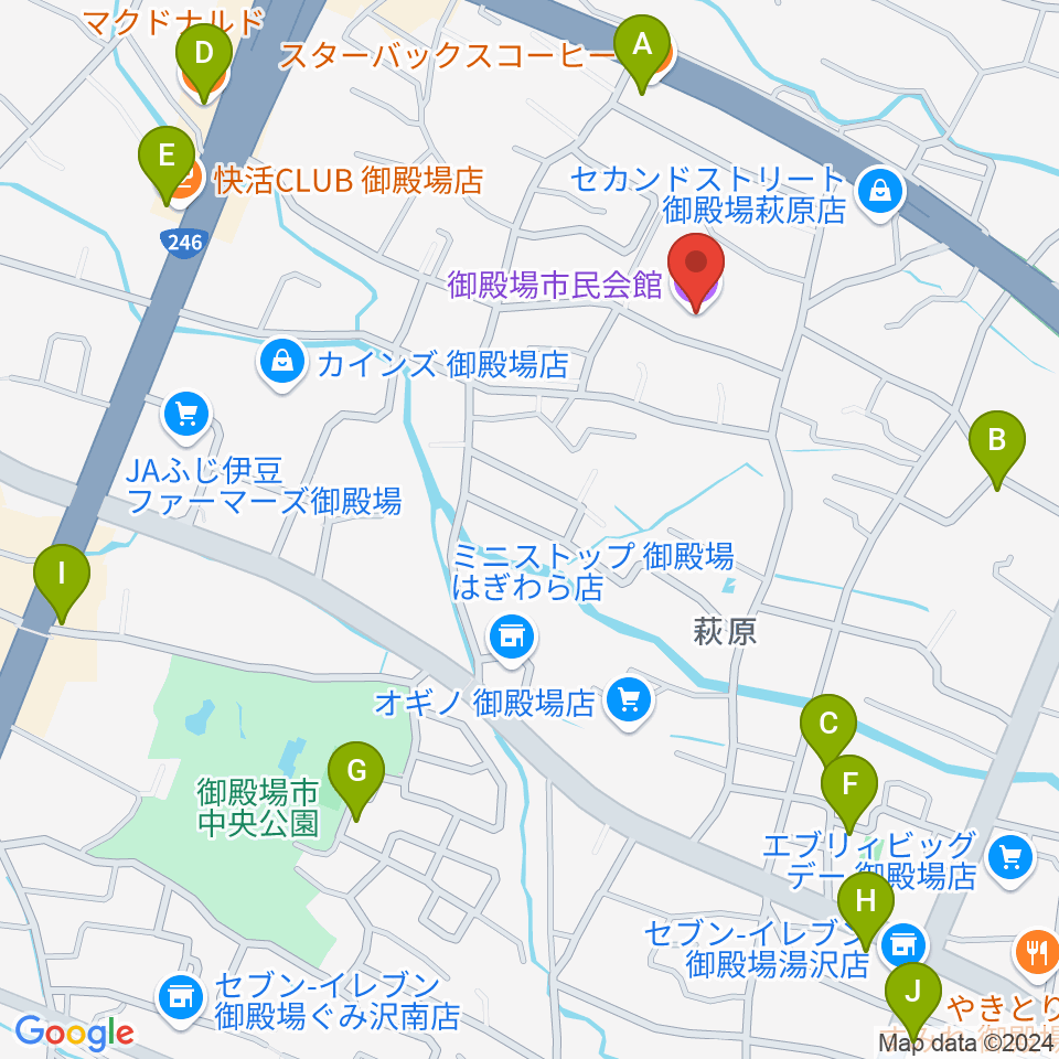 御殿場市民会館周辺のカフェ一覧地図