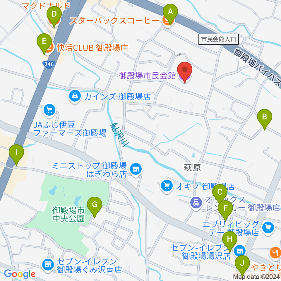 御殿場市民会館周辺のカフェ一覧地図