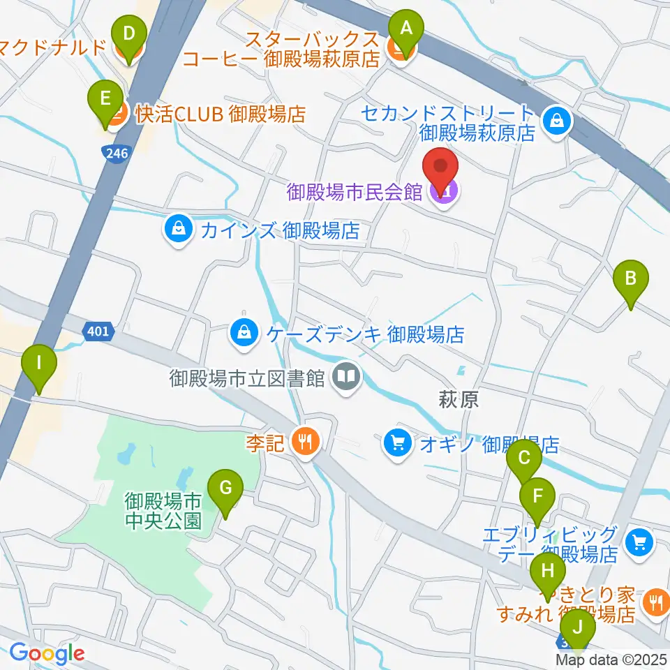 御殿場市民会館周辺のカフェ一覧地図