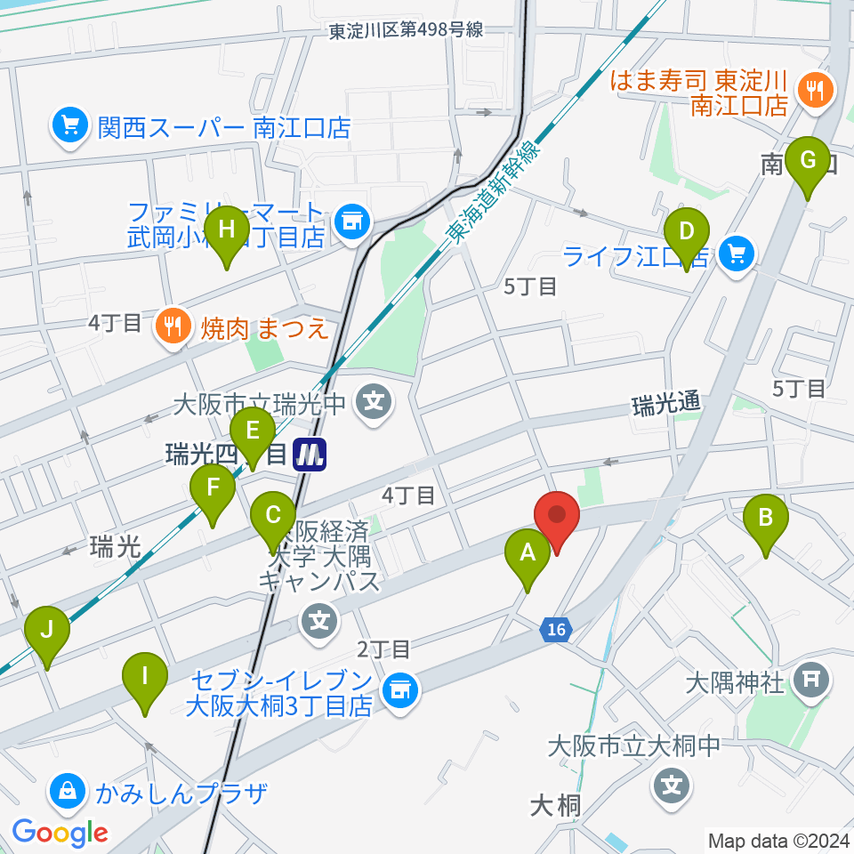 ギター工房 SHOJI周辺のカフェ一覧地図