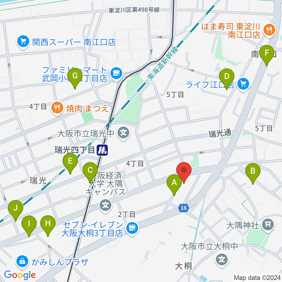 ギター工房 SHOJI周辺のカフェ一覧地図