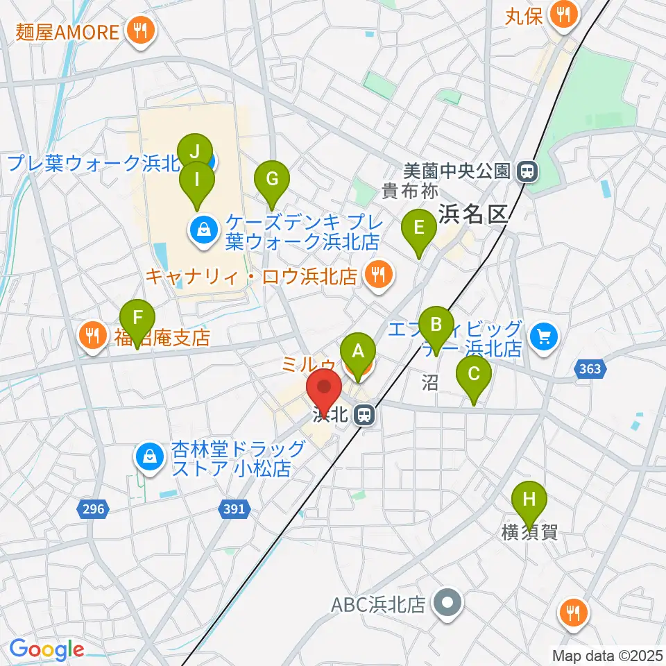 なゆた・浜北 なゆたホール周辺のカフェ一覧地図