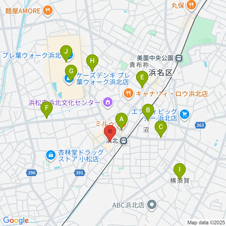 なゆた・浜北 なゆたホール周辺のカフェ一覧地図