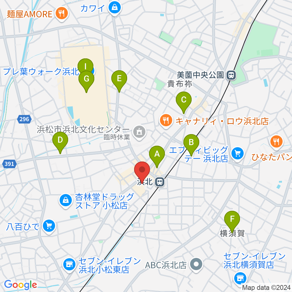 なゆた・浜北 練習室周辺のカフェ一覧地図