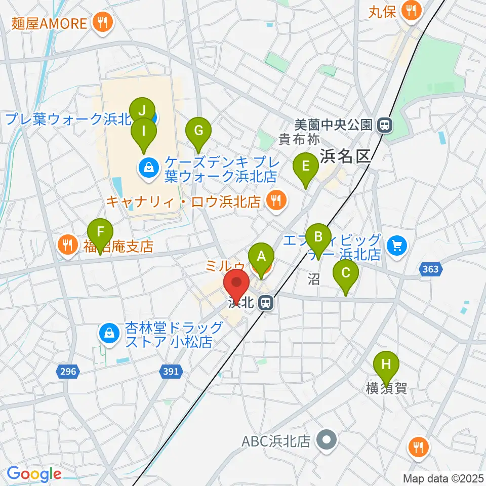 なゆた・浜北 練習室周辺のカフェ一覧地図