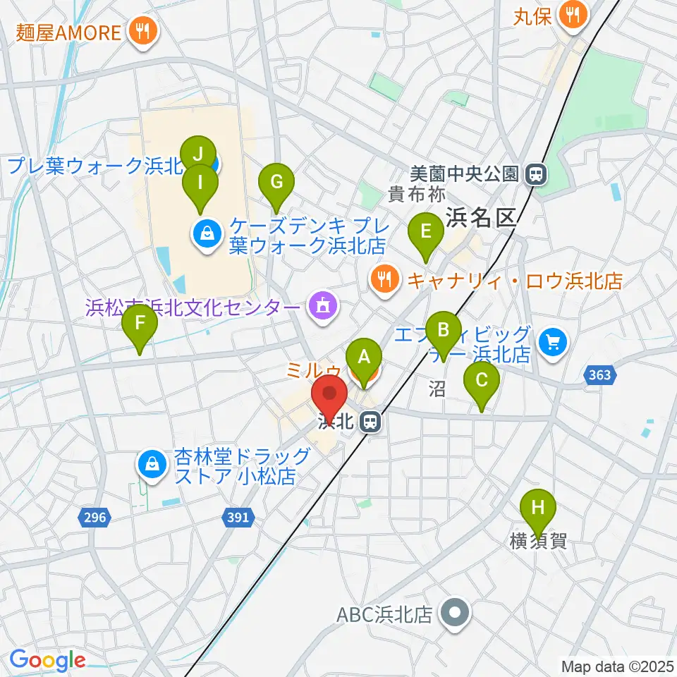 なゆた・浜北 練習室周辺のカフェ一覧地図