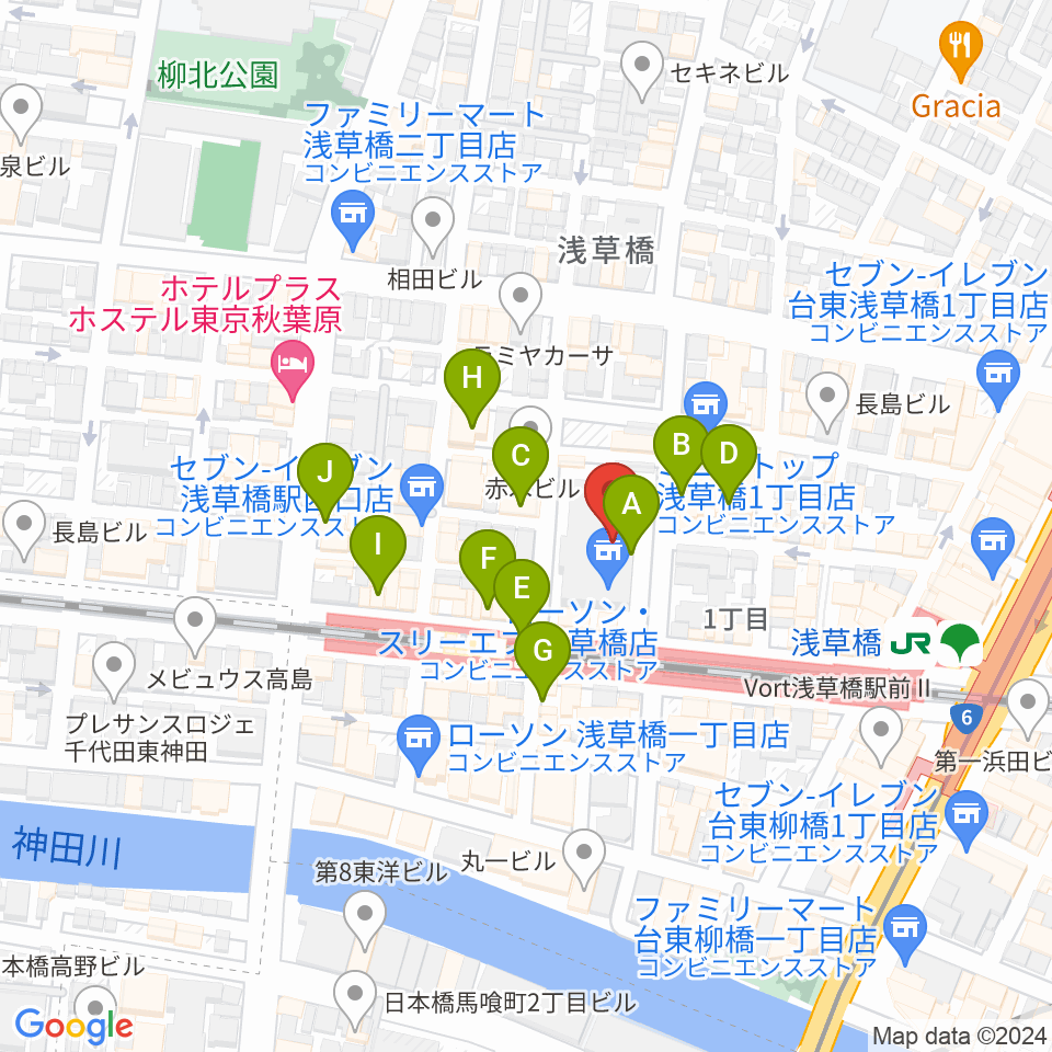浅草橋ヒューリック ホール＆ヒューリック周辺のカフェ一覧地図