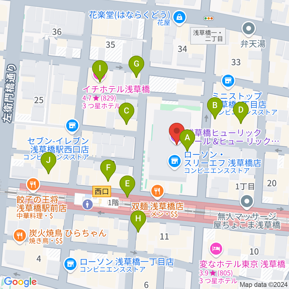 浅草橋ヒューリック ホール＆ヒューリック周辺のカフェ一覧地図