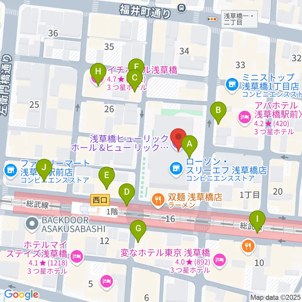 浅草橋ヒューリック ホール＆ヒューリック周辺のカフェ一覧地図