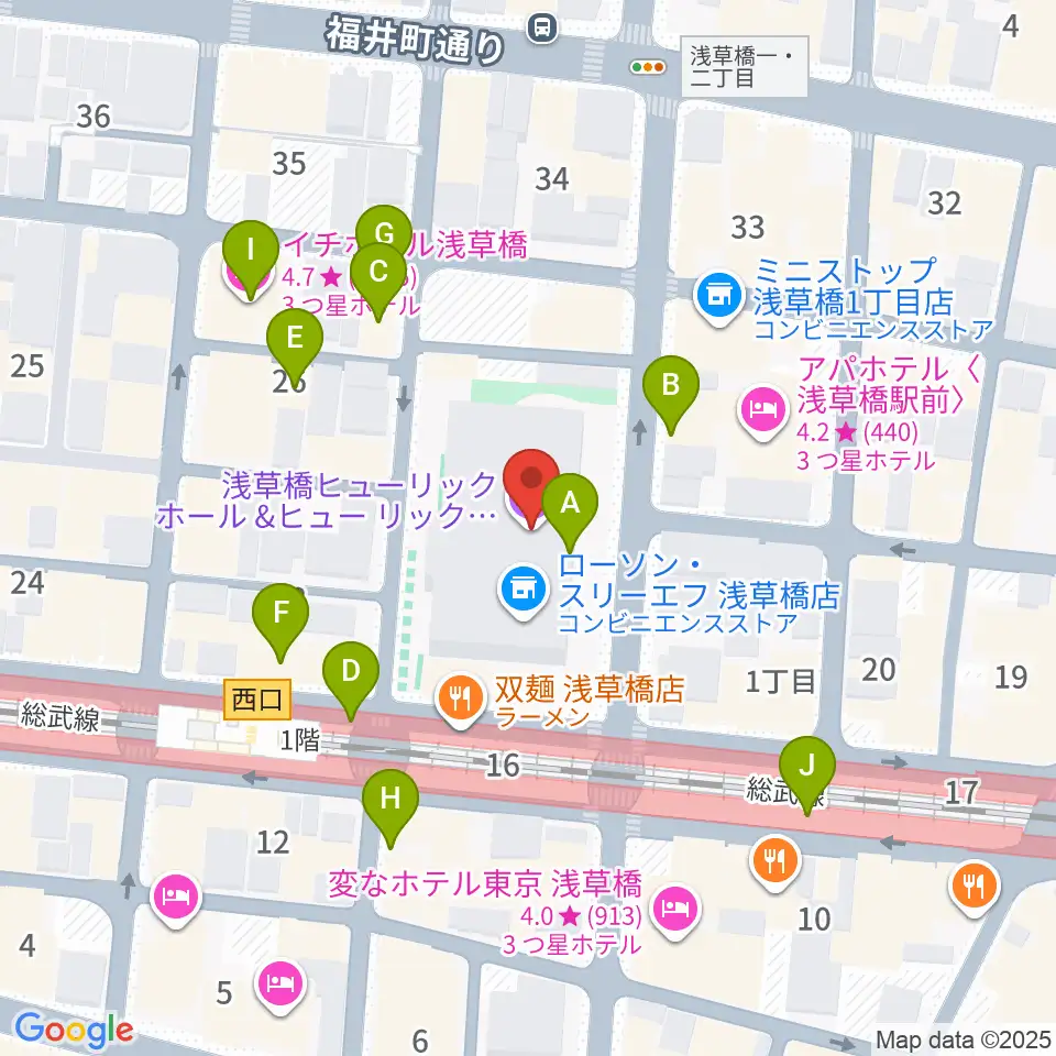 浅草橋ヒューリック ホール＆ヒューリック周辺のカフェ一覧地図