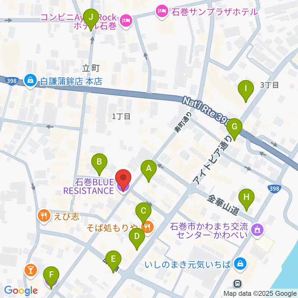 石巻ブルーレジスタンス周辺のカフェ一覧地図