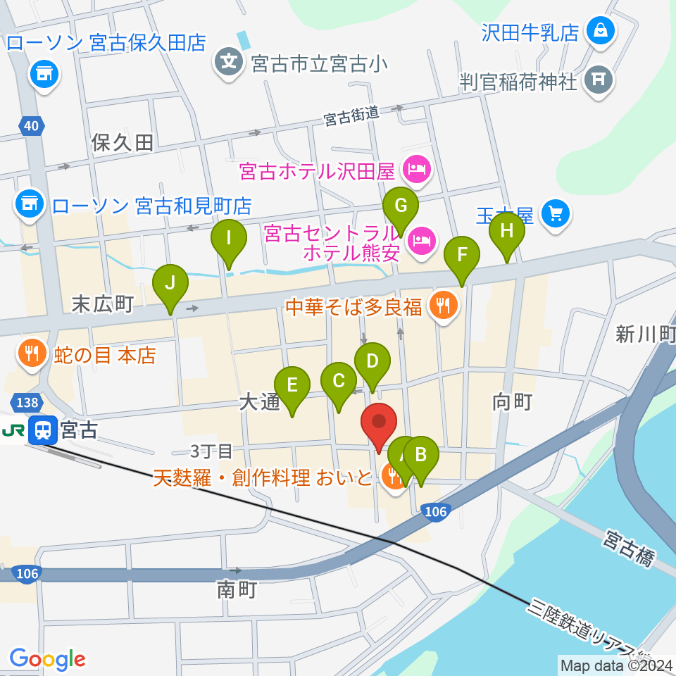 クラブカウンターアクション宮古周辺のカフェ一覧地図