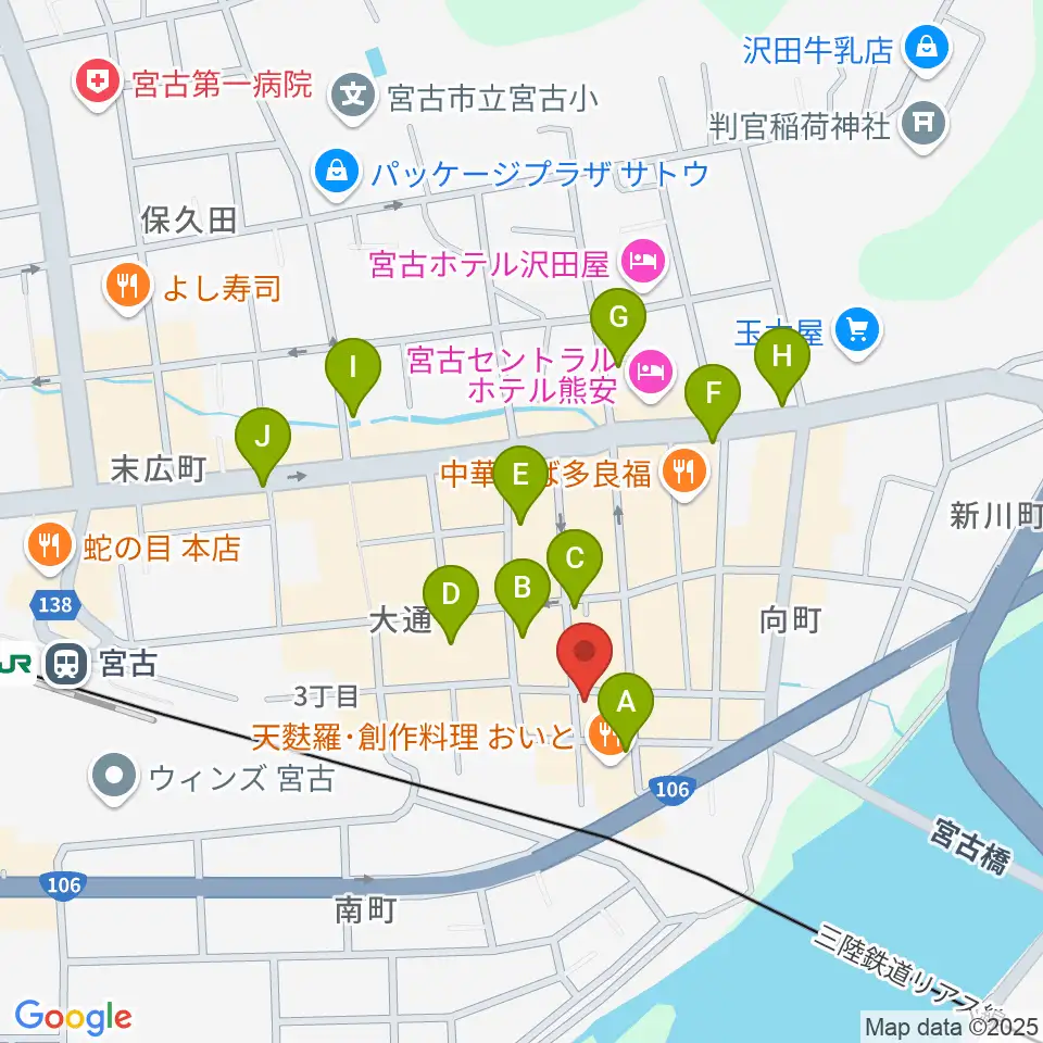 クラブカウンターアクション宮古周辺のカフェ一覧地図